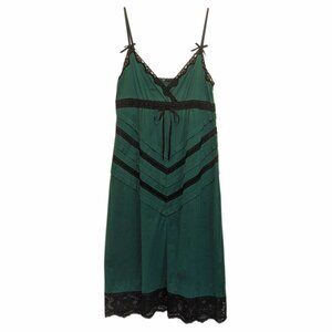 KEITA MARUYAMA TEAL KNEE LENGTH DRESS WITH BLACK LACE AND RIBBON BOWS SIZE SMALL